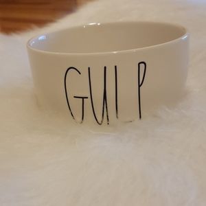 RAE DUNN NWOT Large Cream Black Ceramic "GULP" Farmhouse Cottage Preppy Dog Bowl